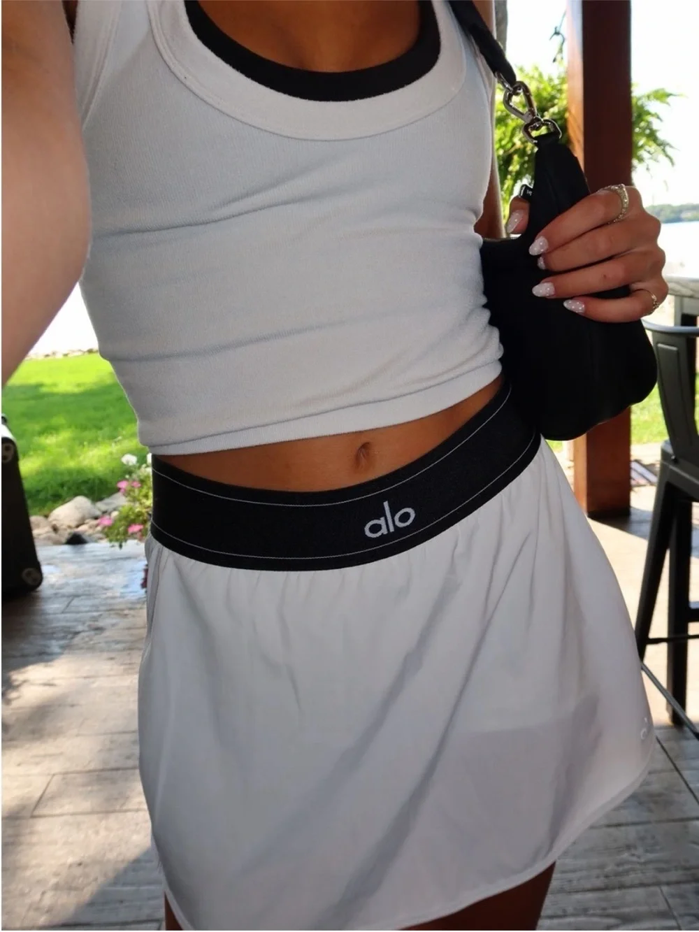 ALO Yoga Women's White Athletic Skort with Black Waistband